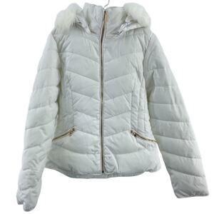 Palomares Sports White Faux Fur-Lined Hood Puffer Jacket Women's Size L Preowned